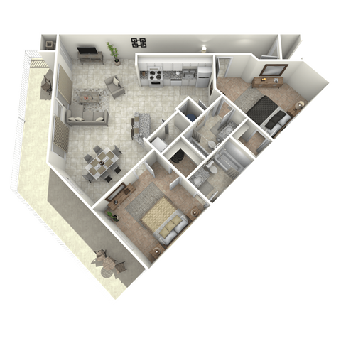 Floor plan for 2 beds, 2 baths, 1172 sqft
